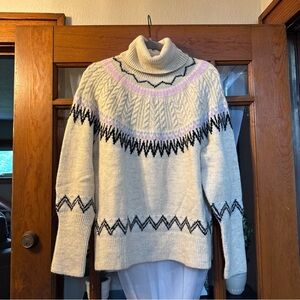 a new day Cream and Black Patterned Turtleneck Sweater